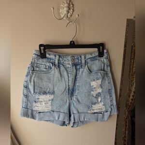 Hollister Light Blue Distressed High Waisted Mom Denim Shorts Size 27
